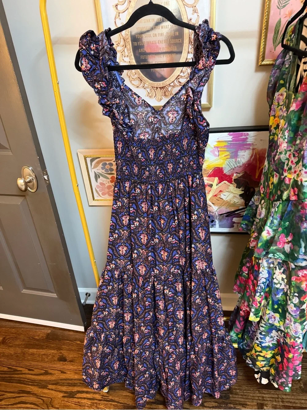 Caroline Constas Navy Floral V-Neck Ruffle Maxi Dress - Picture 2 of 5